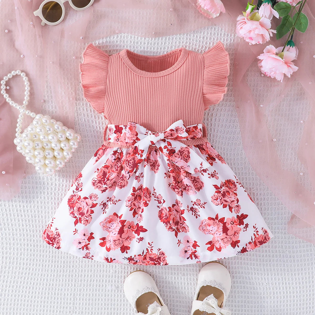 Butterfly Sleeve Floral Princess Dress